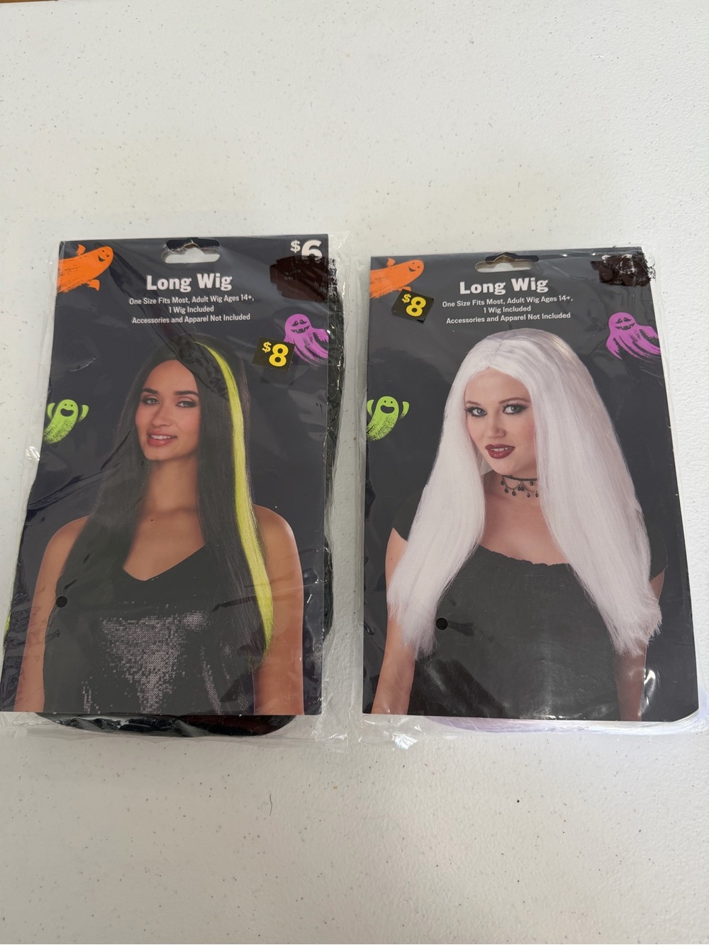 New Long Wig with Neon Highlight and White Long Wig - Halloween